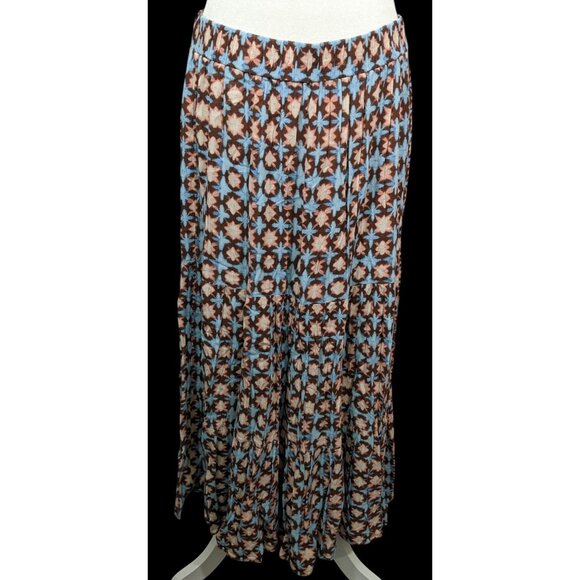 Loft Cottagecore Blue Brown And Pink Abstract Maxi Skirt - Picture 1 of 6